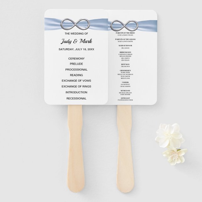 Blue Infinity Wedding Program Fans (Front and Back)