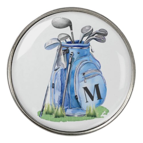 Blue Initial Monogram Golf Ball Marker
