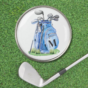 Blue Initial Monogram Golf Ball Marker