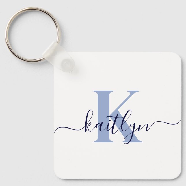 Blue Initial Name Monogrammed Keychain (Front)