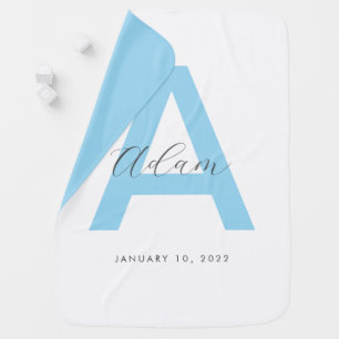 Blue Initial Name Personalized Baby Blanket