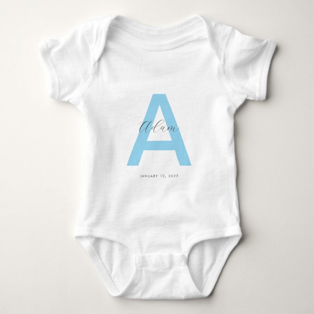 Blue Initial Name Personalized Baby Bodysuit (Front)