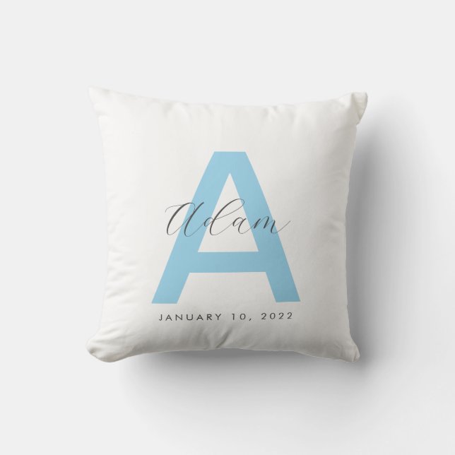 Blue Initial Name Personalized Throw Pillow (Front)