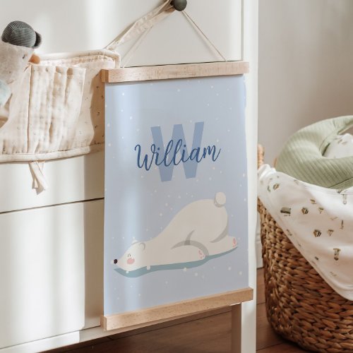 Blue Initial Winter Polar Bear Nursery Wall Decor Hanging Tapestry