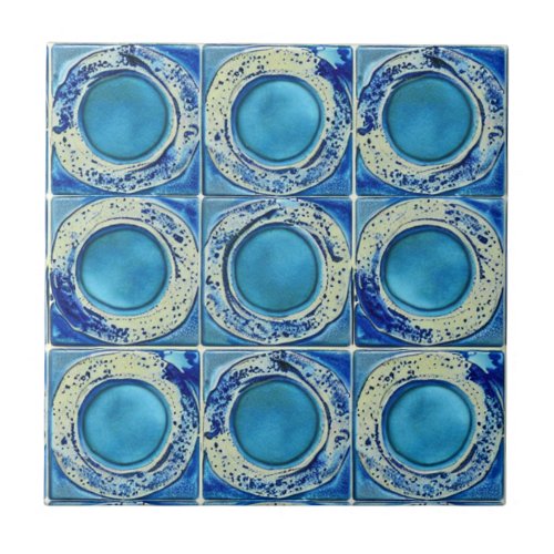 Blue ink and watercolor round pattern gradient  ceramic tile