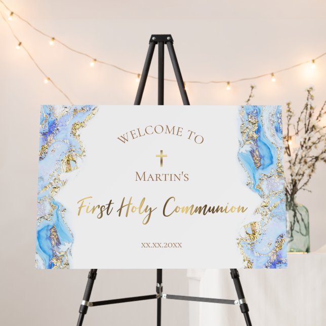 blue ink design First Holy Communion Foam Board (In Situ (Stand))