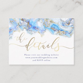 Blue Ink Fluid Marble Wedding Website Enclosure Card by amoredesign at Zazzle