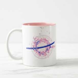 Blue Ink Katana & Cherry Blossom / Sakura Mug