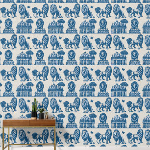 Blue Ink Lions Wallpaper