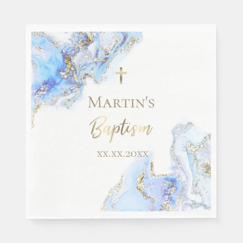 blue ink marble Baptism  Napkins