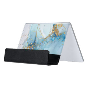 Blue Ink Marble  Desk Business Card Holder