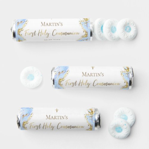 blue ink marble First Holy Communion  Breath Savers Mints