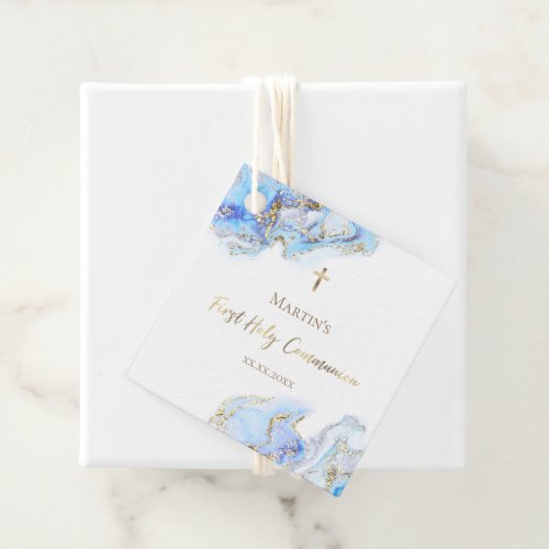 blue ink marble First Holy Communion  Favor Tags