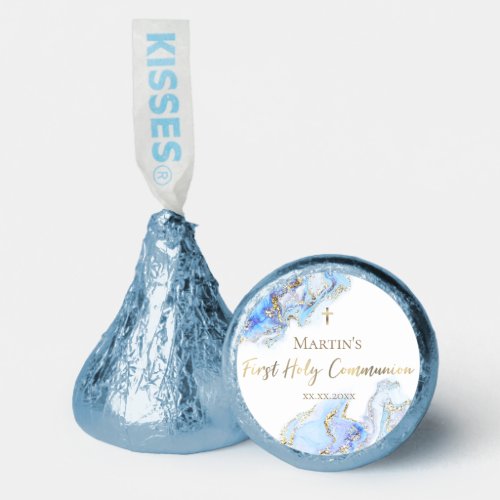 blue ink marble First Holy Communion Hersheys Kisses