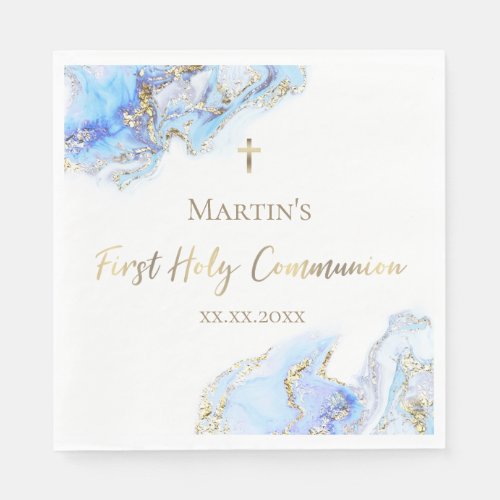 blue ink marble First Holy Communion Napkins
