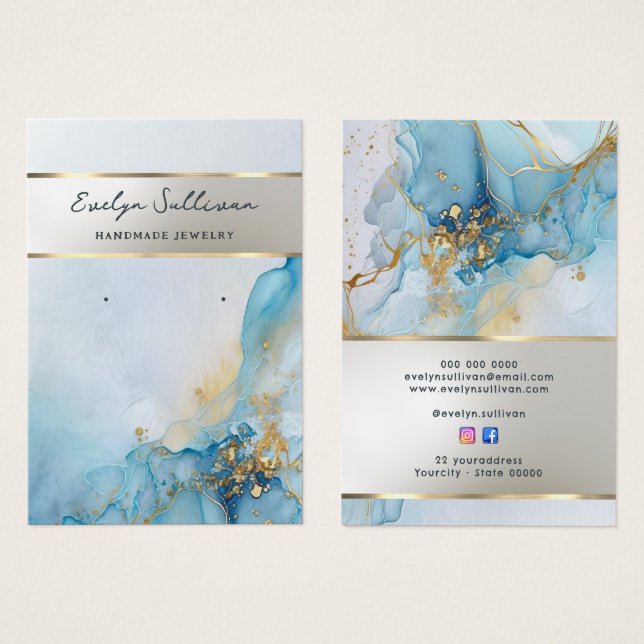 blue ink marble jewelry display card (Front & Back)