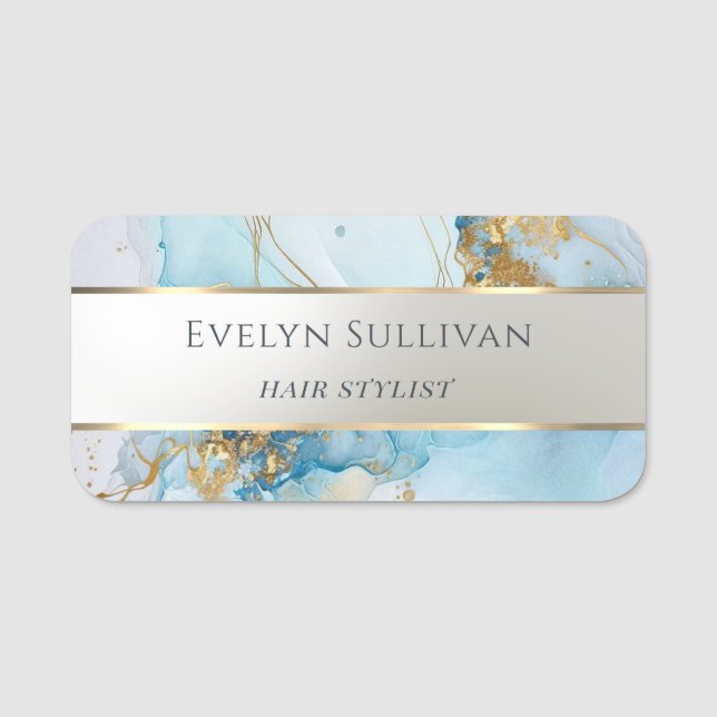 blue ink marble name tag (Front)