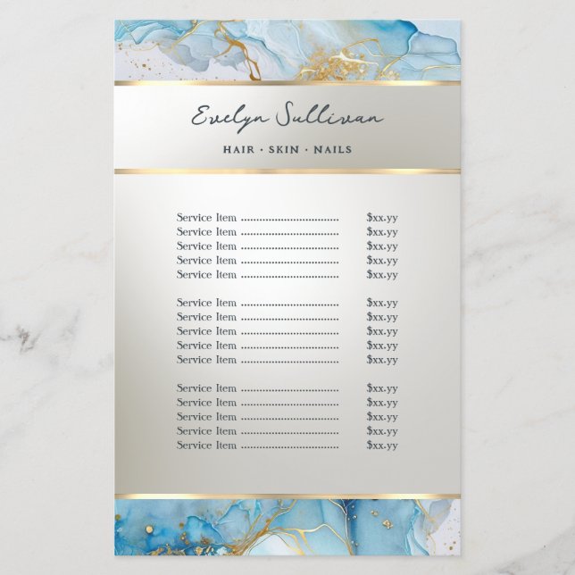 blue ink marble price list flyer (Front)