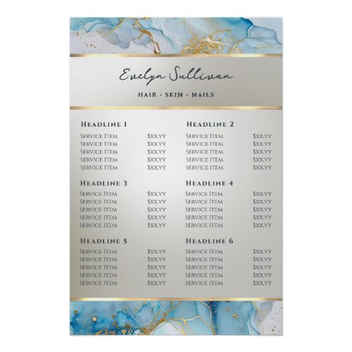 blue ink marble price list poster