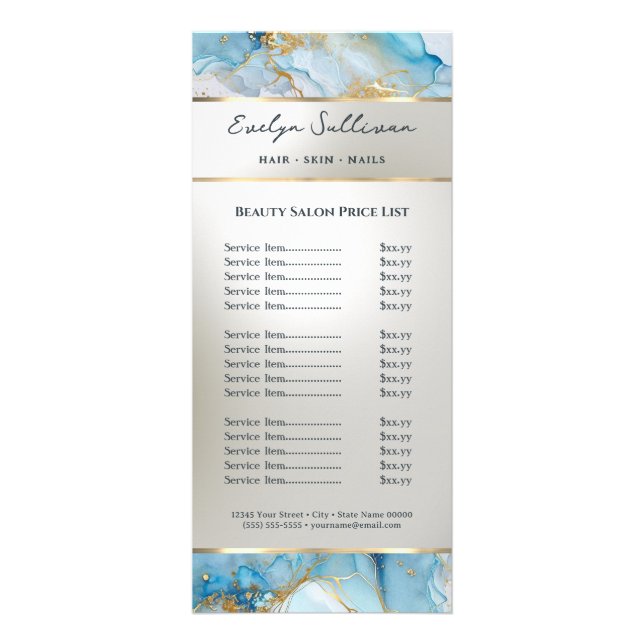 blue ink marble price list rack card (Front)