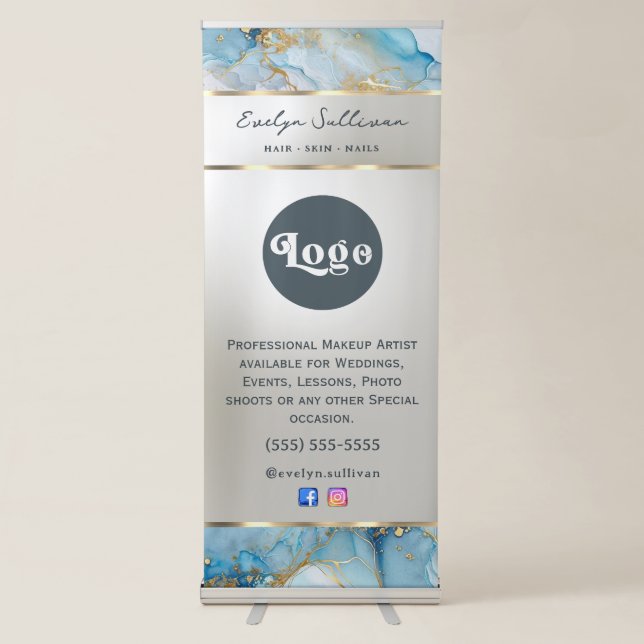 blue ink marble retractable banner (Front)