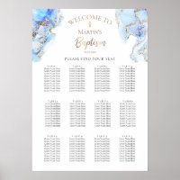 blue ink marble splash Baptism seating chart