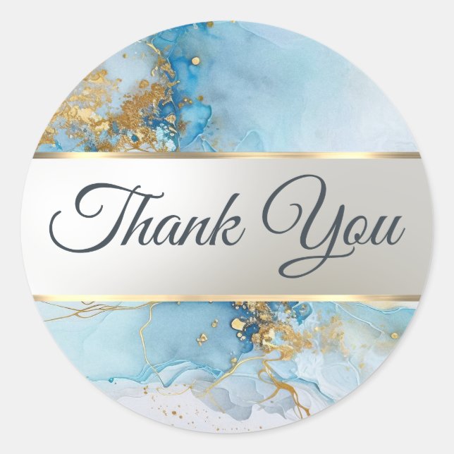 blue ink marble thank you sticker (Front)