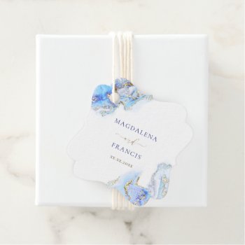 Blue Ink Marble Wedding Favor Tags by amoredesign at Zazzle