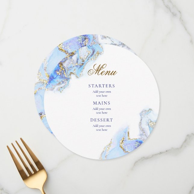 blue ink marble wedding Menu (Front/Back In Situ)