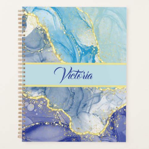 Blue Ink Marble With Gold Color Veins Planner