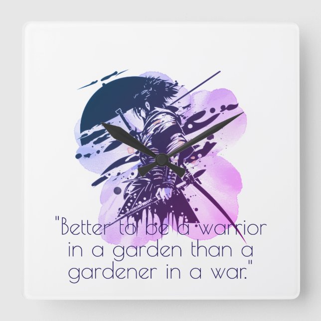 Blue Ink Samurai Warrior & Custom Quote Wall Clock (Front)