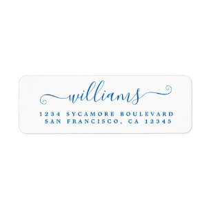 Blue Ink Script Last Name Return Address  Label