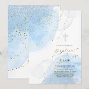 blue ink splashes Baptism Invitation