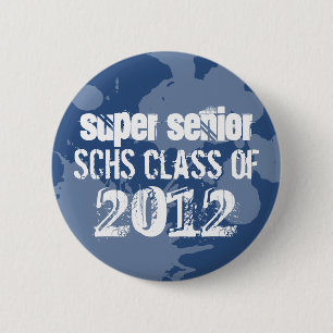 Blue ink splatter school senior class of grunge pinback button