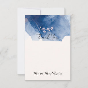Blue Ink Wash Wedding Thank You Card