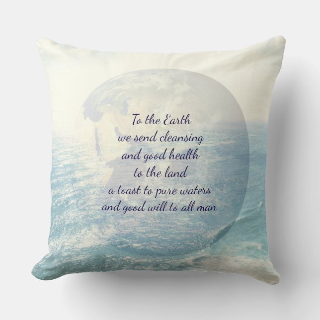 Blue Inspirational Earth blessing Throw Pillow (Front)