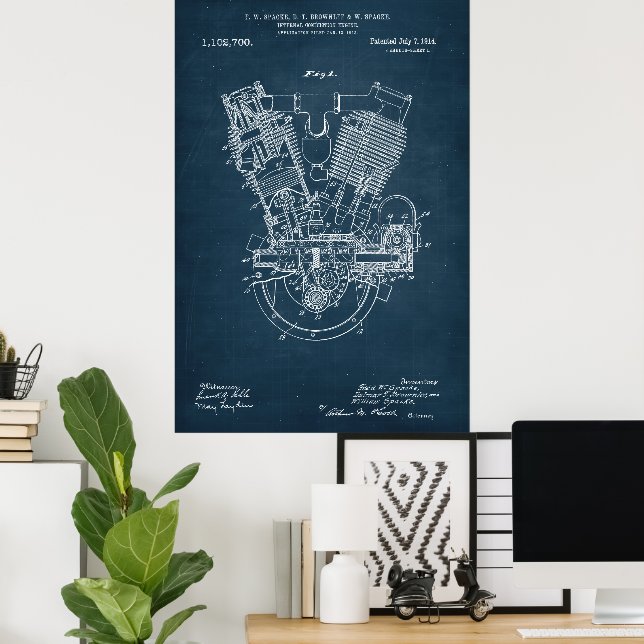 Blue | Internal Combustion Engine Patent Poster (Home Office)