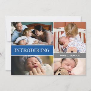 Blue Introducing 2nd baby boy Custom photo collage Announcement
