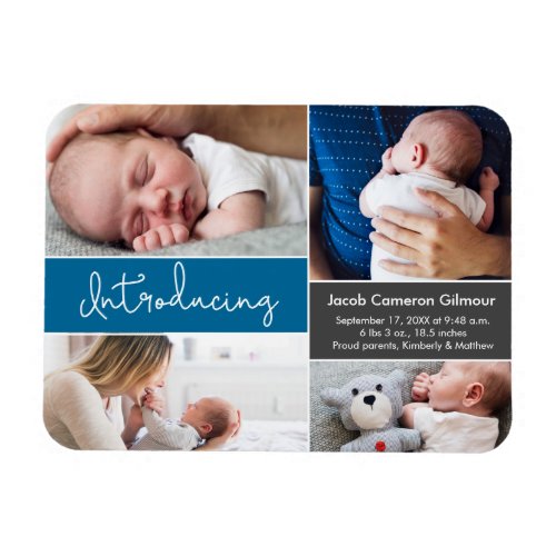 Blue Introducing Baby Boy Custom Photo Collage  Magnet