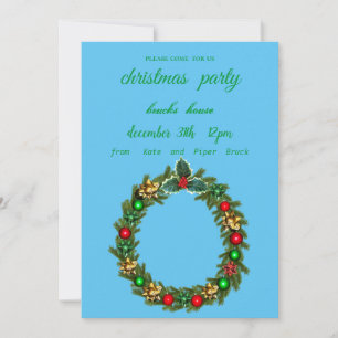 Blue invitation Christmas wreath