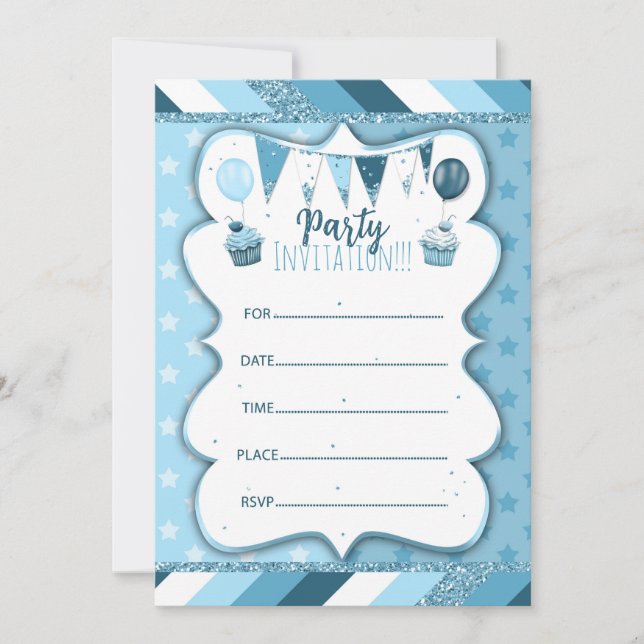 Blue invitation to write by hand for boys (Front)