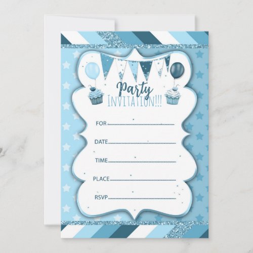 Blue invitation to write by hand for boys