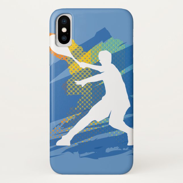 Blue iphone case gift with tennis player for men (Back)