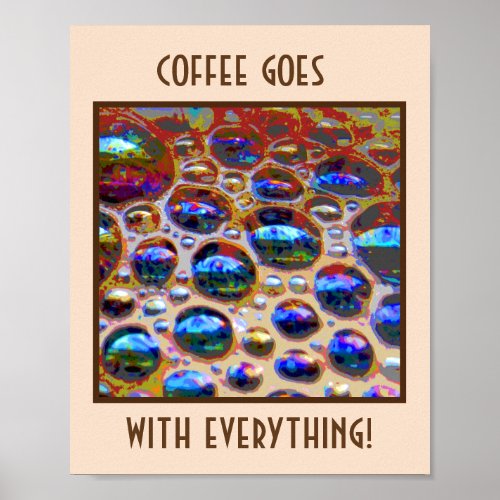 Blue Iridescent Coffee Bubbles Typography Poster