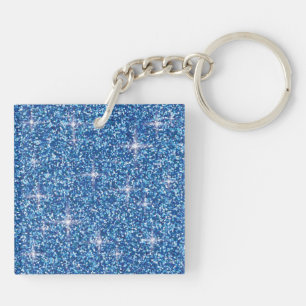 Blue iridescent glitter keychain