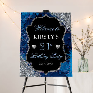 Blue Iridescent Glitter Mermaid Letters Birthday Foam Board