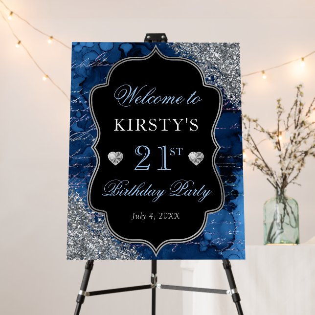 Blue Iridescent Glitter Mermaid Letters Birthday Foam Board (In Situ (Stand))