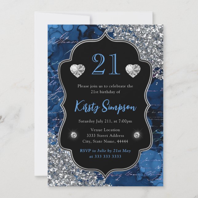 Blue Iridescent Mermaid Letters 21st Birthday  Invitation (Front)