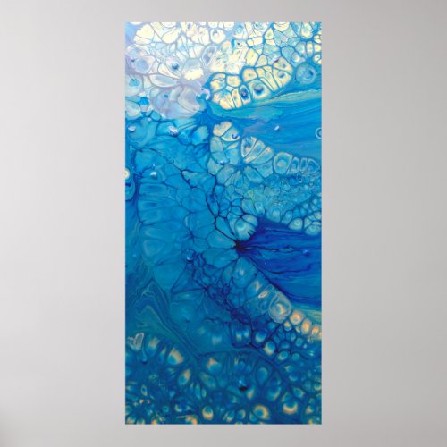 Blue Iridescent Modern Abstract Fluid Art Poster