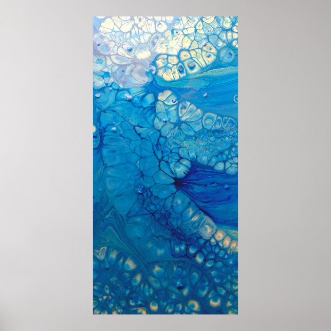 Blue Iridescent Modern Abstract Fluid Art Poster (Front)